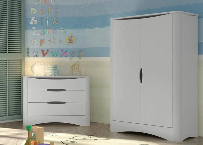 Armoire enfant blanche 2 portes avec 4 étagères réglables et penderie