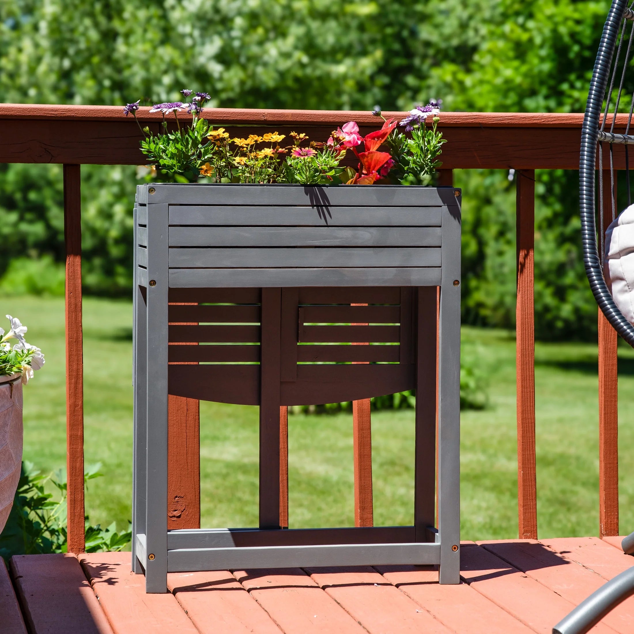 Sunnydaze 24.25" x 25" x 30.5" Natural Acacia Wood Rectangular Raised Garden Bed with Shelf