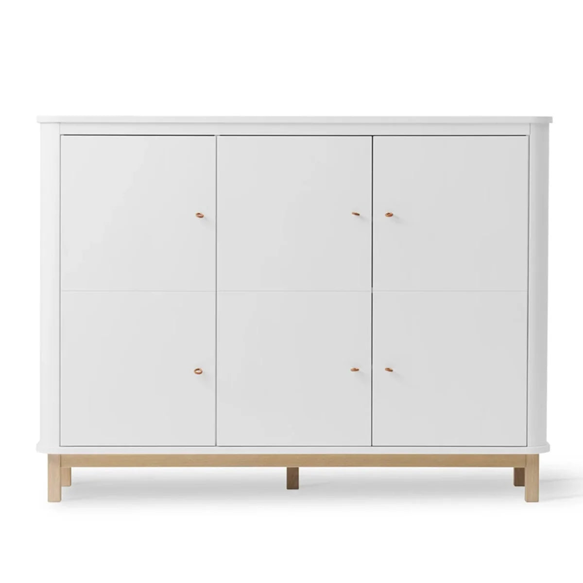 Armoire blanc et chêne 3 portes avec étagères et patères rétractables