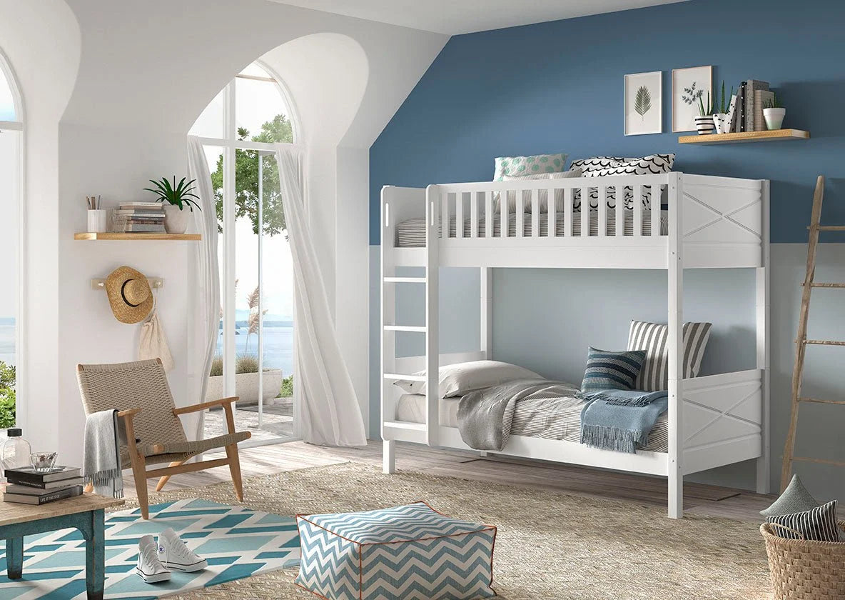 Lit superposé enfant blanc 2 places avec tiroir compatible