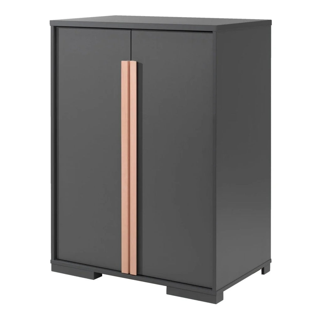 Armoire enfant anthracite 2 portes en bois massif avec étagères