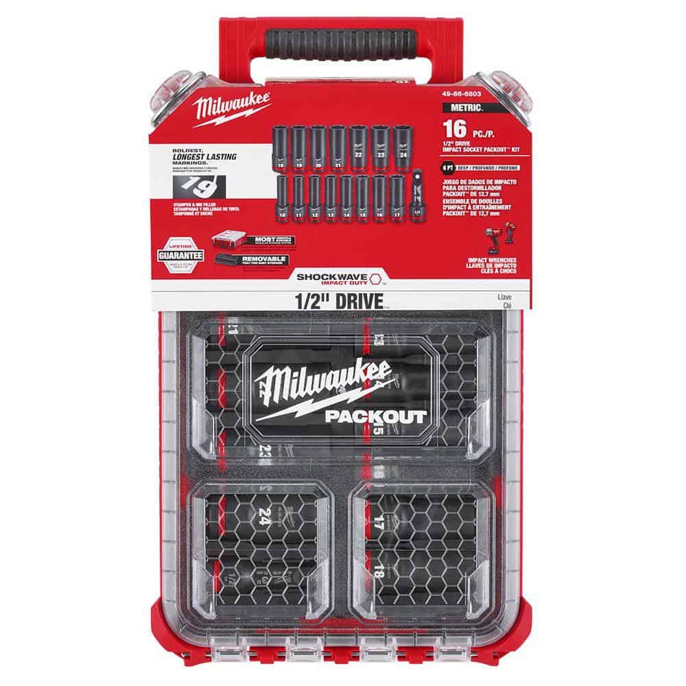 1/2 in. Drive SAE/Metric Ratchet Socket Tool Set 1/2 in. Drive Metric Deep Well PACKOUT Impact Socket Set (63-Piece)