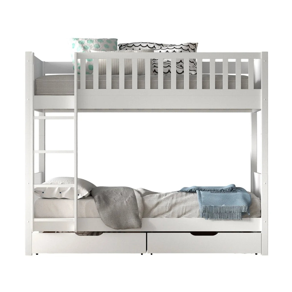Lit superposé enfant blanc 2 places avec deux tiroirs de rangement