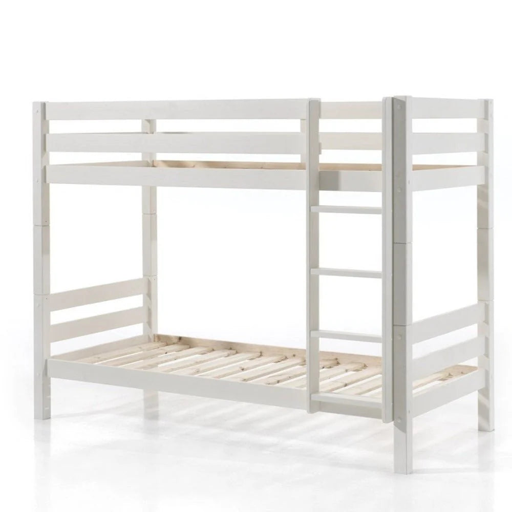 Lit superposé enfant blanc 90x200 cm hauteur 161 cm en pin massif avec sommier