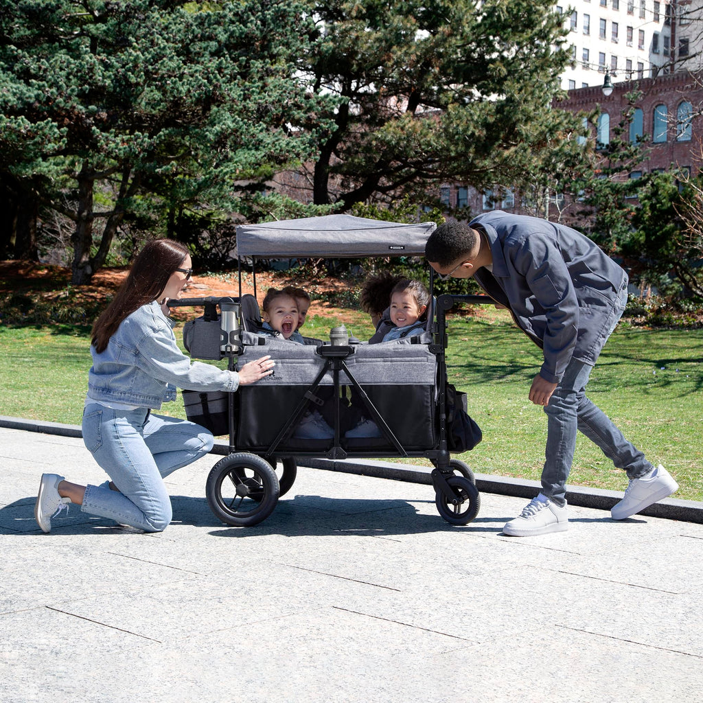 Convertible 4-Kid Wagon Stroller with 5 Seating Options, Canopy, Storage, Cooler & Safety Harnesses