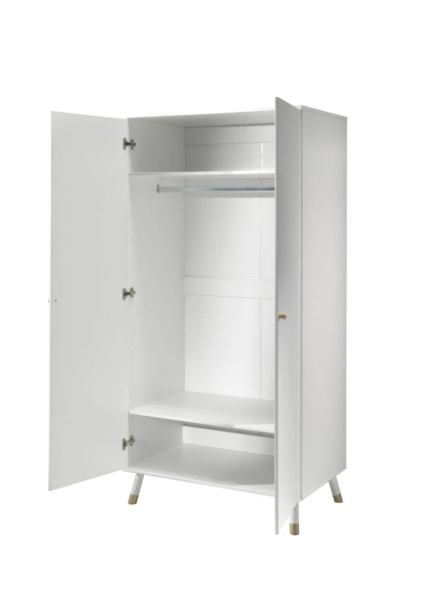 Armoire enfant blanche 2 portes avec étagères et tringle à vêtements