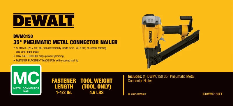 Cloueuse pneumatique pour connecteurs métalliques 35° avec clous 1-1/2 pouces
