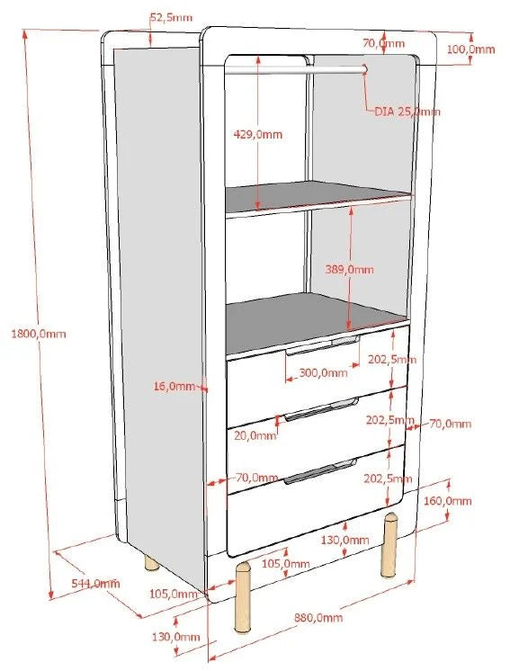 Armoire enfant blanche avec tiroirs soft-close et penderie