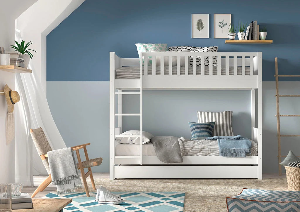 Lit superposé enfant blanc 2 places avec tiroir compatible