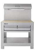 45 Inch Heavy Duty Workbench with Pegboard - Solid Oak Top, LED Light and Storage Drawers