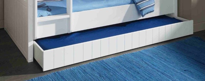 Lit superposé enfant blanc 90x200 cm en MDF et pin massif avec sommier inclus