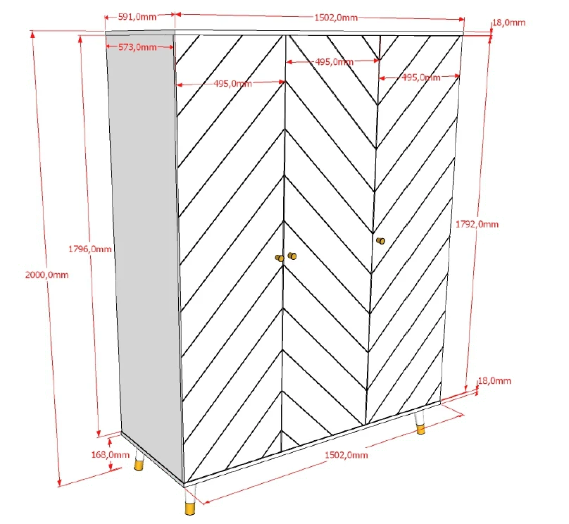 Armoire enfant blanche 3 portes avec étagères et tringle à vêtements