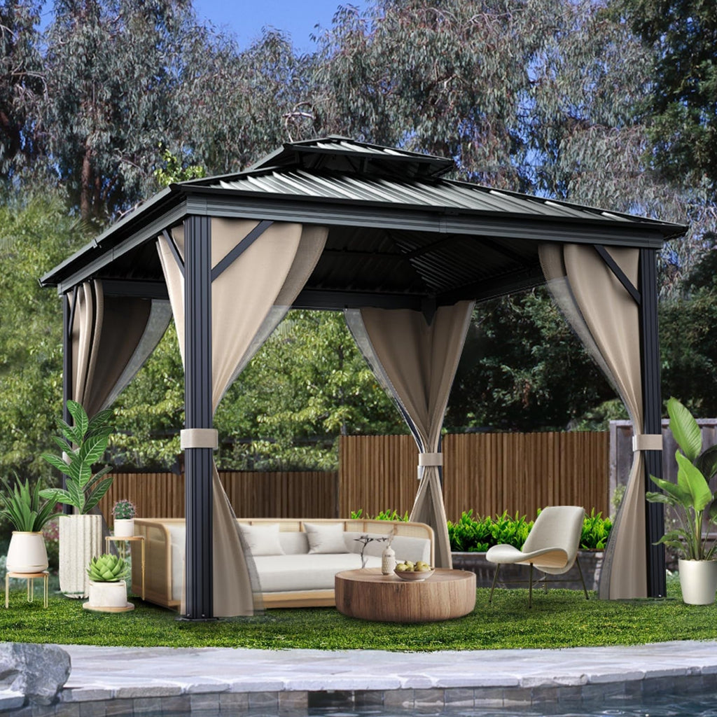 3 Person Aluminum Garden Gazebo - Waterproof Outdoor Canopy with UV Protection