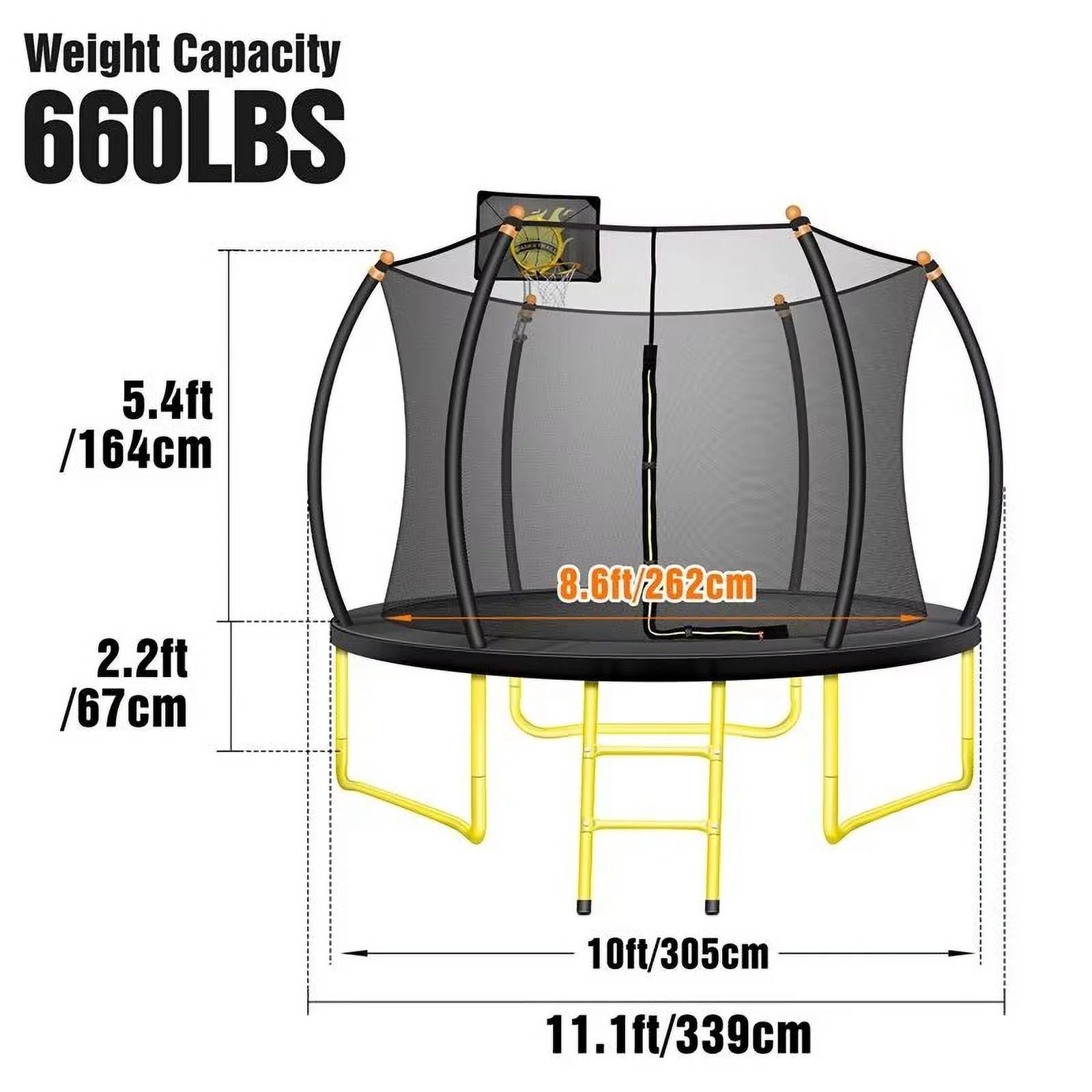 JAMPOOCA Pumpkin Trampoline with Enclosure for Kids and Adults, Black/Yellow, 63.78" x 17.72" x 8.66"