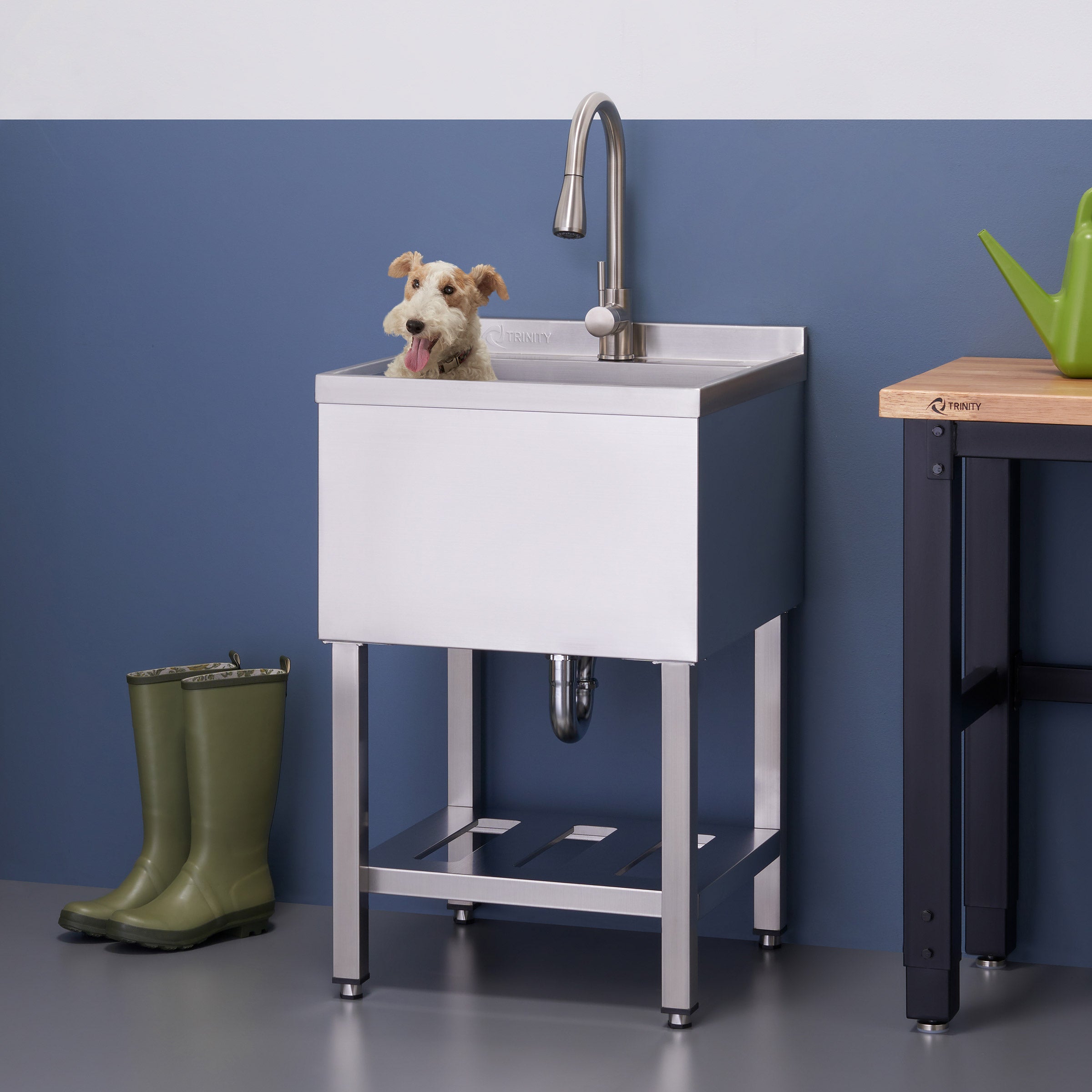 TRINITY 18' x 16' x 13' Stainless Steel Utility Sink with Pull-out Faucet