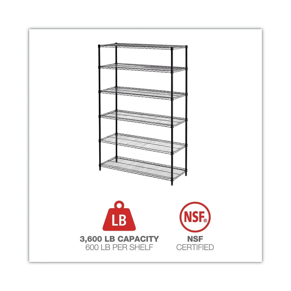 Alera Commercial Wire Shelving Six-Shelf 48w X 18d X 72h Black (ALESW664818BL)