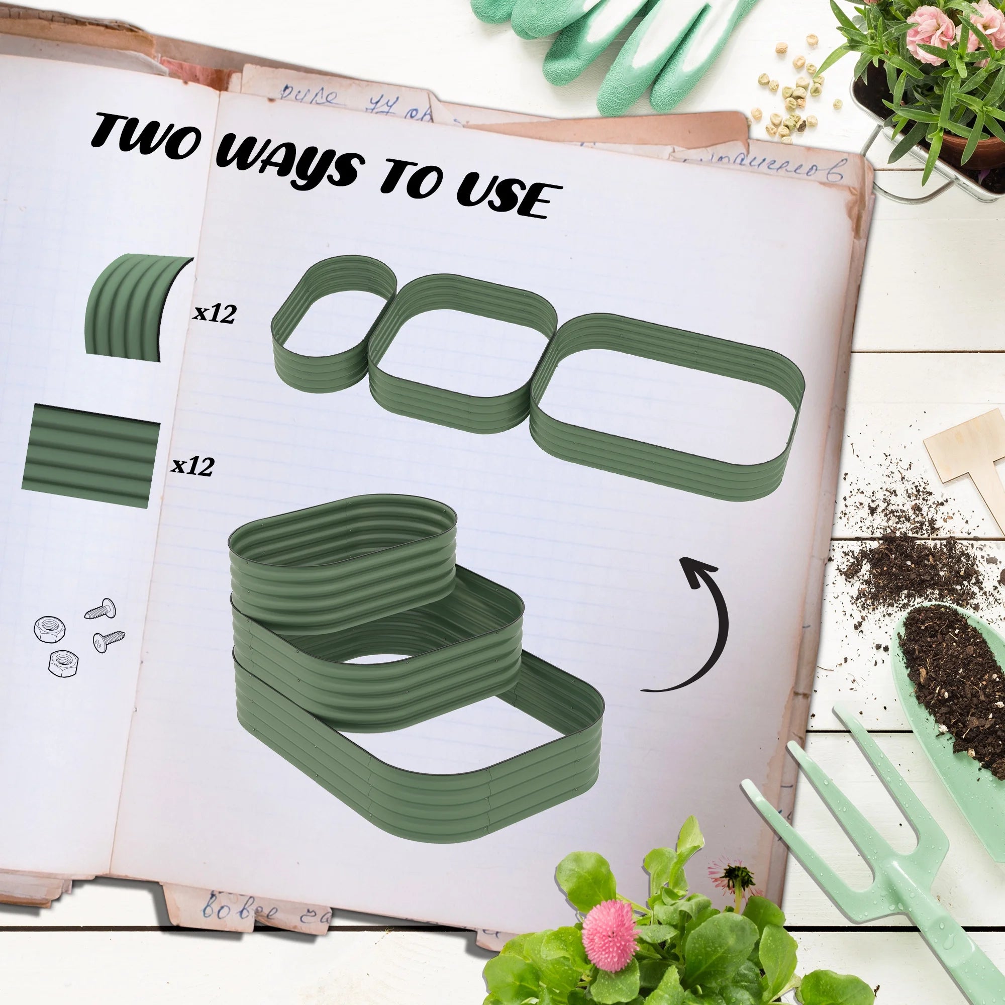 Outsunny 3-Tier Raised Garden Bed 62.25" x 43" x 32.25" Planter Set, Green