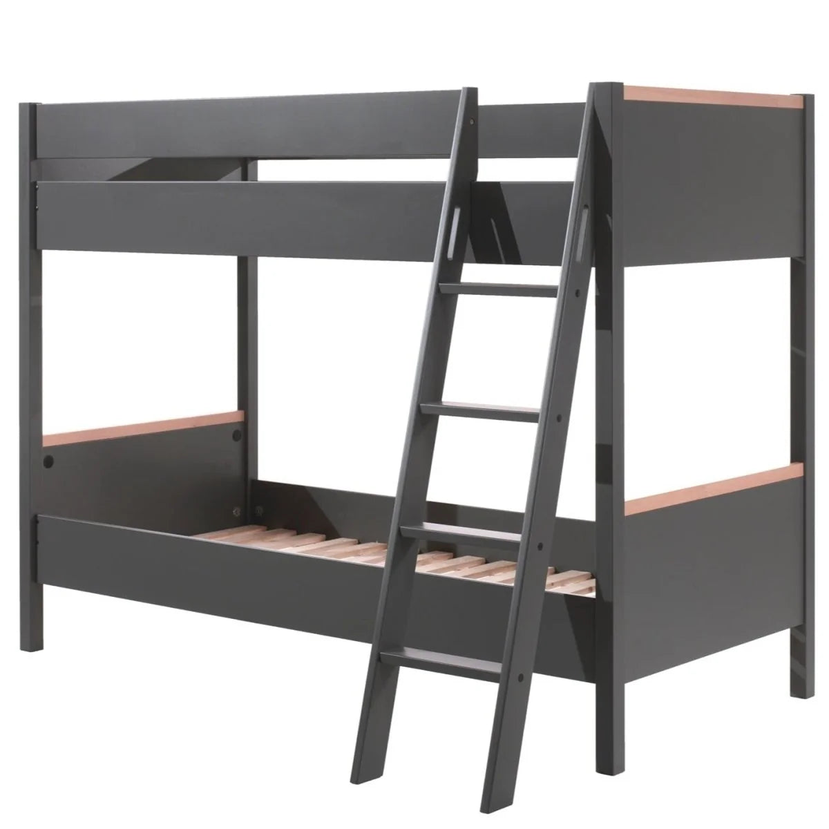 Lit superposé enfant gris anthracite 90x200 cm en pin massif avec sommier inclus