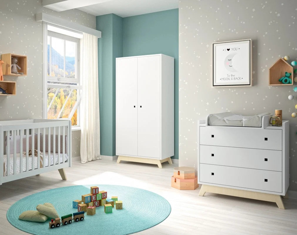 Armoire enfant 2 portes avec 1 penderie et 6 étagères réglables