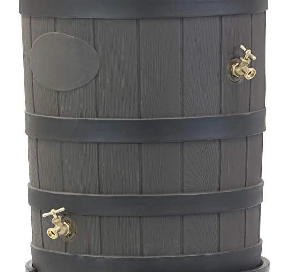 50 Gallon Rain Barrel - Decorative Stone Texture Rainwater Collection Barrel with Brass Spigots