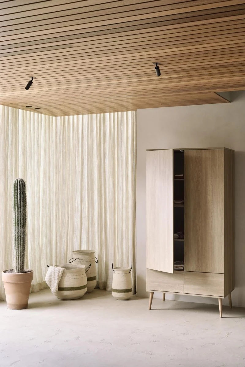 Armoire enfant frêne miel 2 portes avec tiroirs et penderie