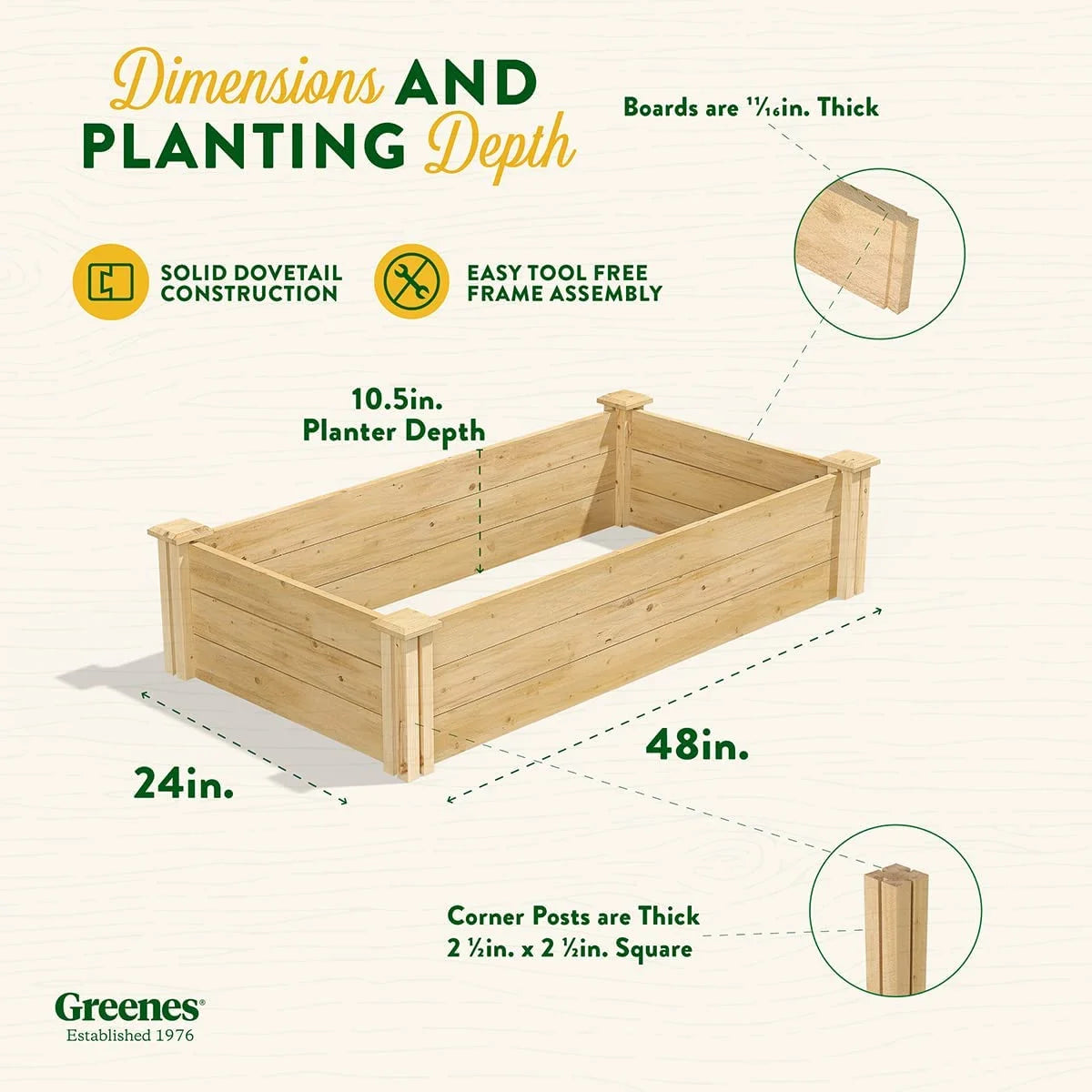 Original Cedar Raised Garden Bed, 2' x 4' x 10.5" - Made in with North Cedar