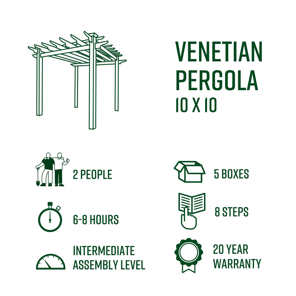Vita 120"L x 120"W x 108"H Vinyl Venetian Pergola, White, VA42022