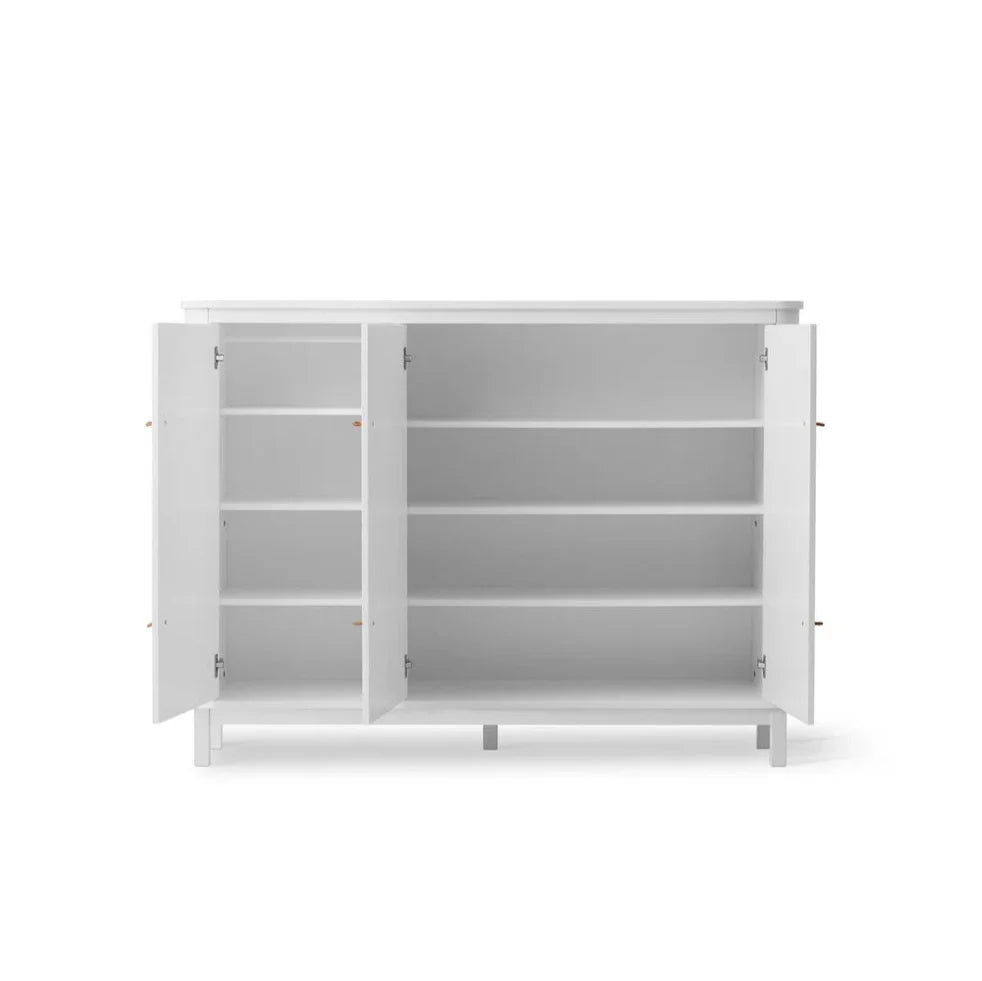 Armoire blanche 3 portes avec penderie et étagères modulables