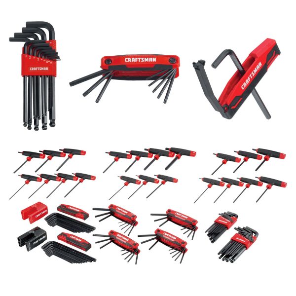 100-Piece SAE & Metric Combination Hex Key Set, Hardened Steel Allen Wrench Kit with Ball End & Flat End Storage Rack