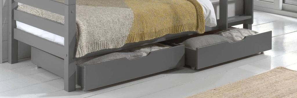 Lit superposé enfant gris 90x200 cm hauteur 182 cm en pin massif avec sommier