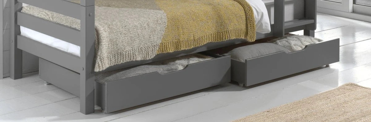Lit superposé enfant gris 90x200 cm hauteur 182 cm en pin massif avec sommier