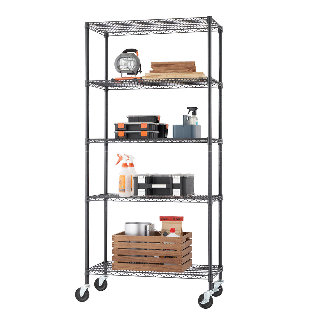 TRINITY 5-tier Wire Shelving Rack, 36' x 18' x 72', Includes Wheels