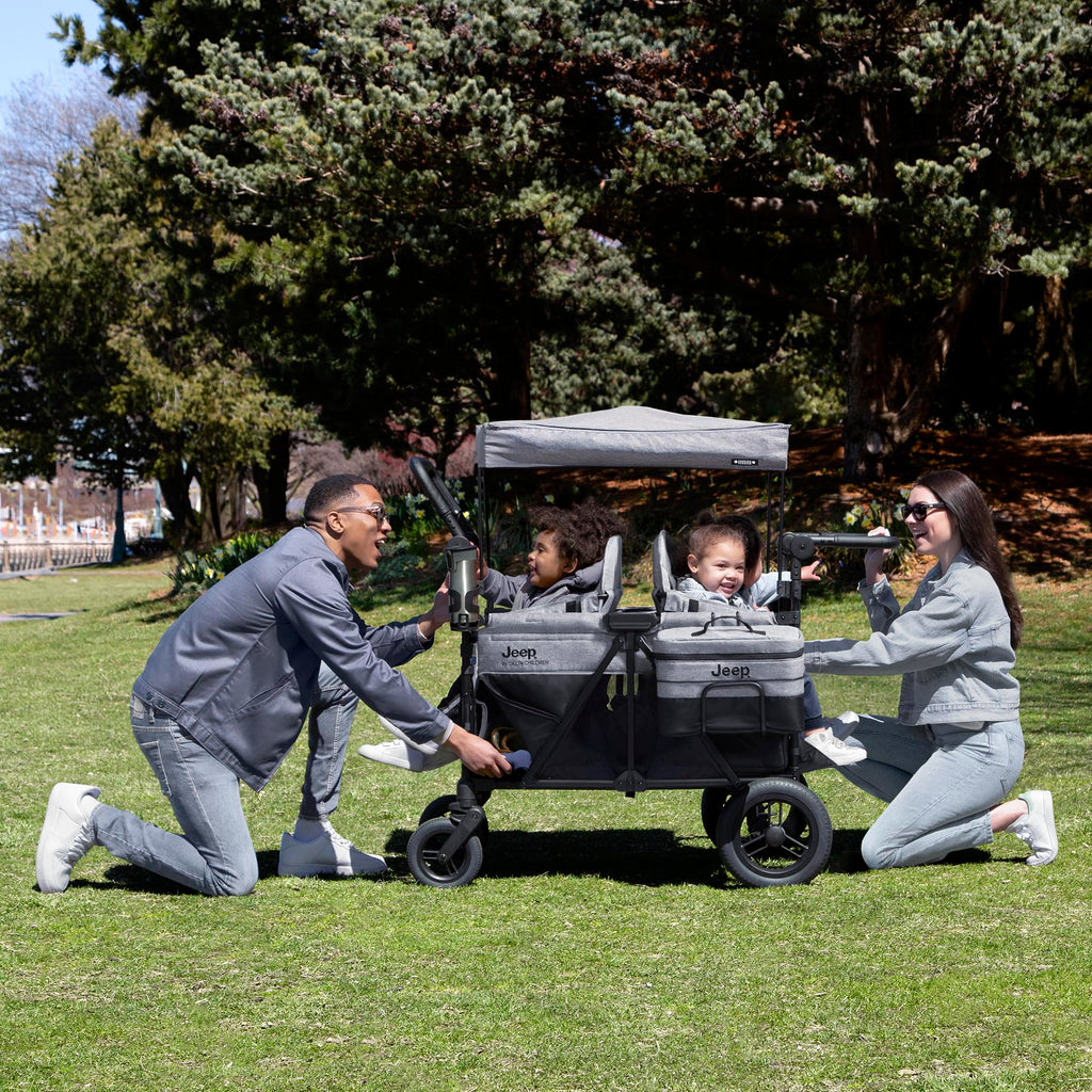 Convertible 4-Kid Wagon Stroller with 5 Seating Options, Canopy, Storage, Cooler & Safety Harnesses