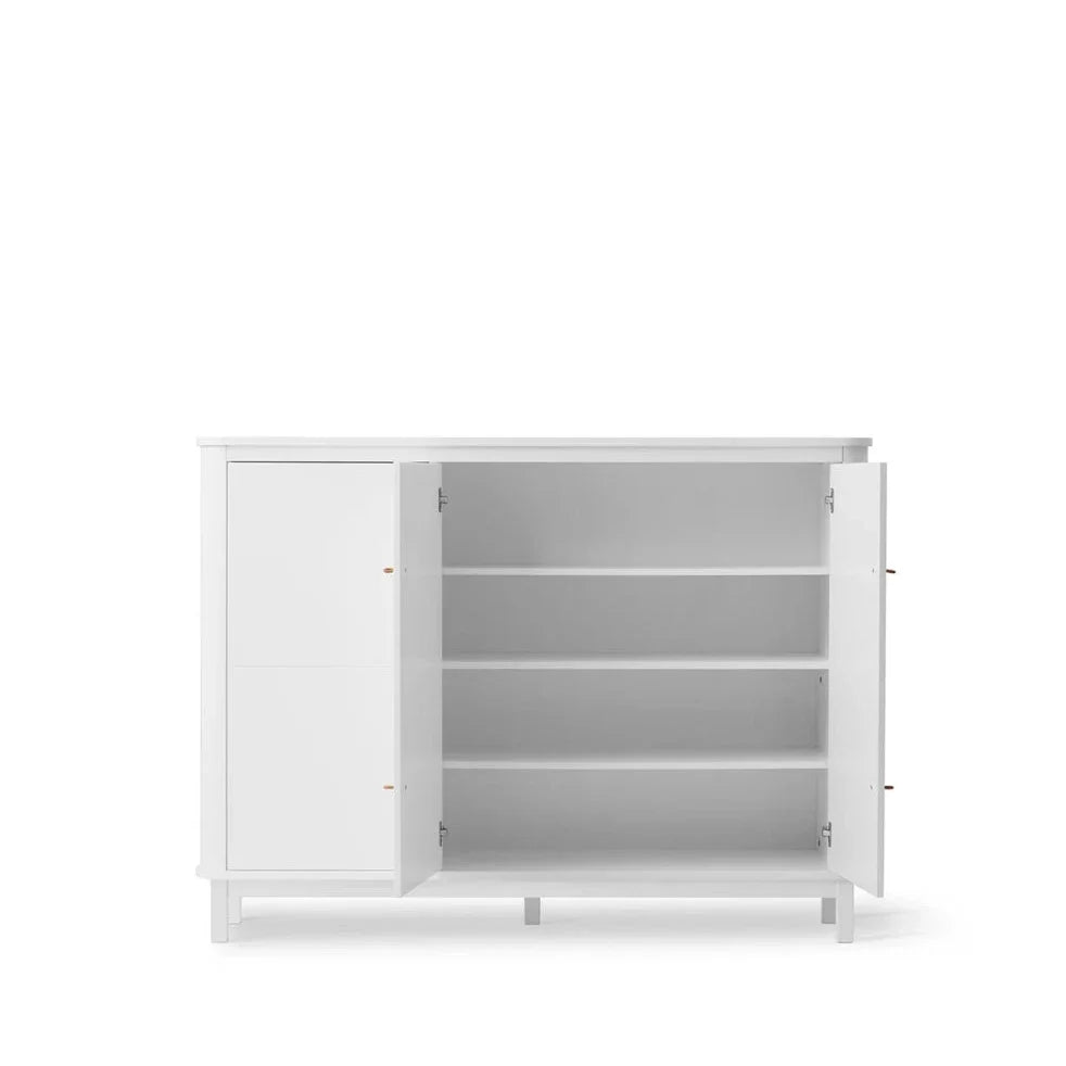 Armoire blanche 3 portes avec penderie et étagères modulables