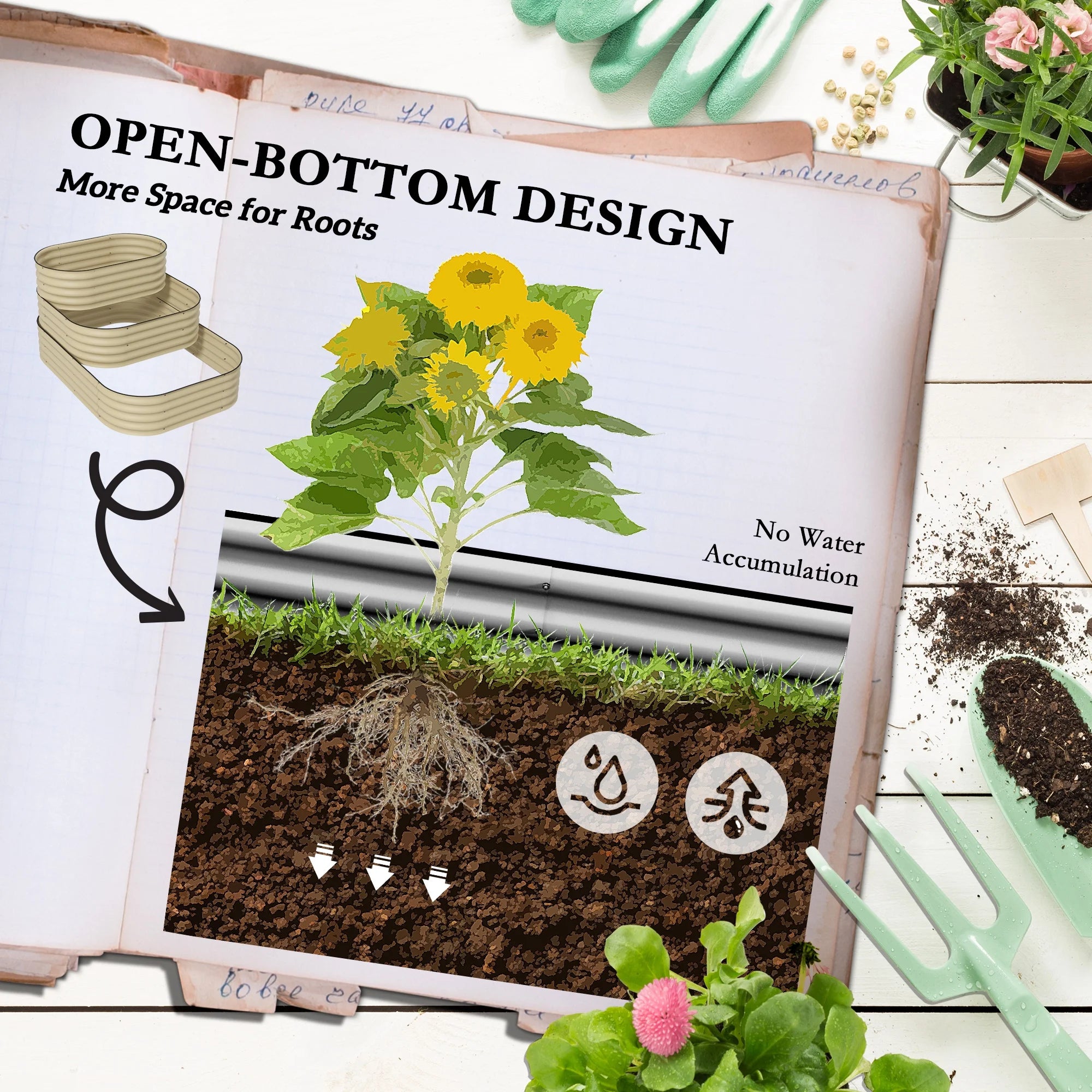 Outsunny 3-Tier Raised Garden Bed 62.25" x 43" x 32.25" Planter Set, Green