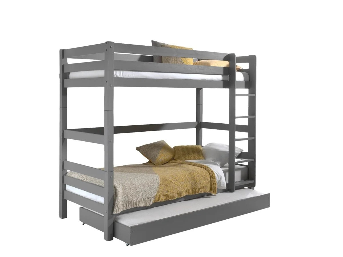 Lit superposé enfant gris 90x200 cm hauteur 182 cm en pin massif avec sommier