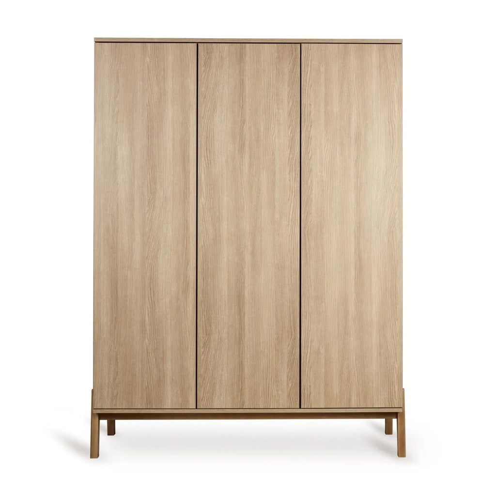 Grande armoire enfant frêne miel 3 portes avec penderies et étagères réglables
