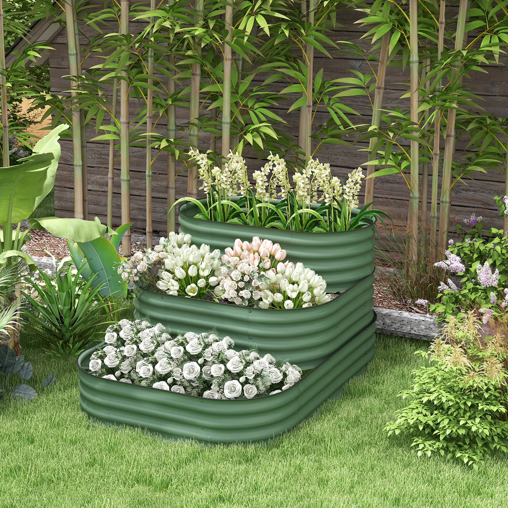 Outsunny 3-Tier Raised Garden Bed 62.25" x 43" x 32.25" Planter Set, Green