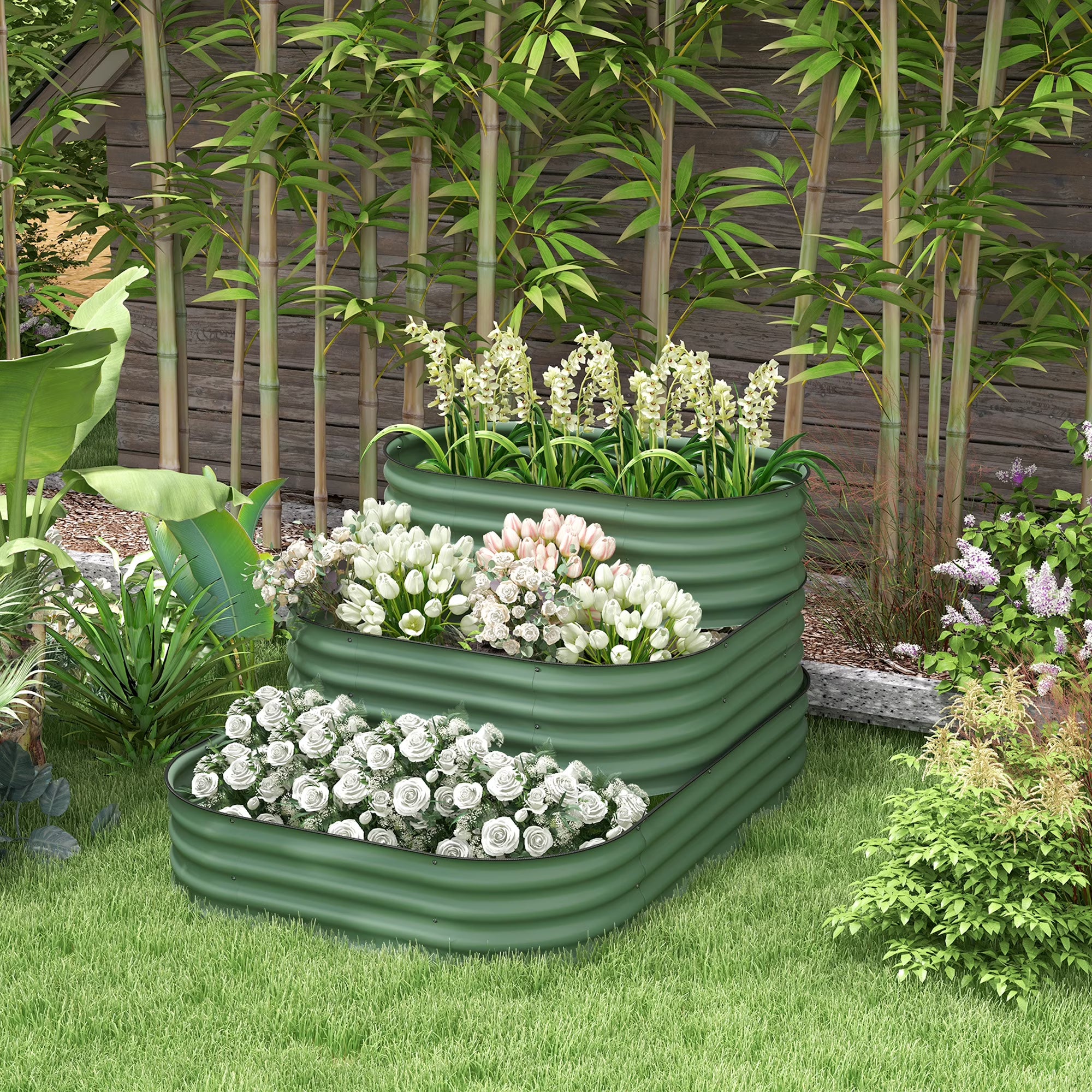 Outsunny 3-Tier Raised Garden Bed 62.25" x 43" x 32.25" Planter Set, Green