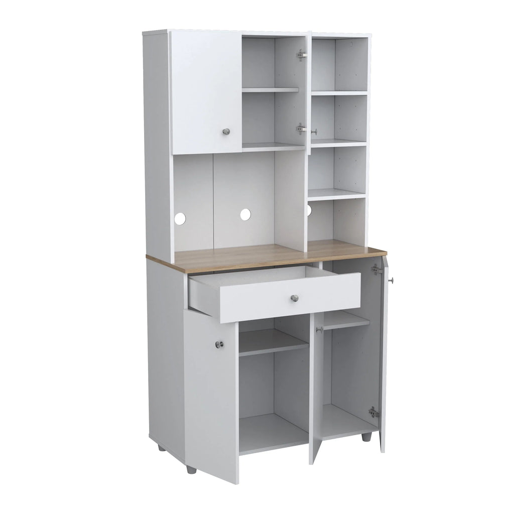 Inval 10-Shelf Kitchen Microwave Storage Cabinet (35 x 66 x 16), White/Maple