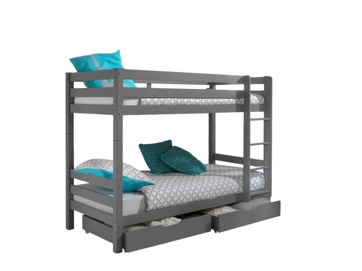 Lit superposé enfant gris 90x200 cm hauteur 160 cm en pin massif avec sommier