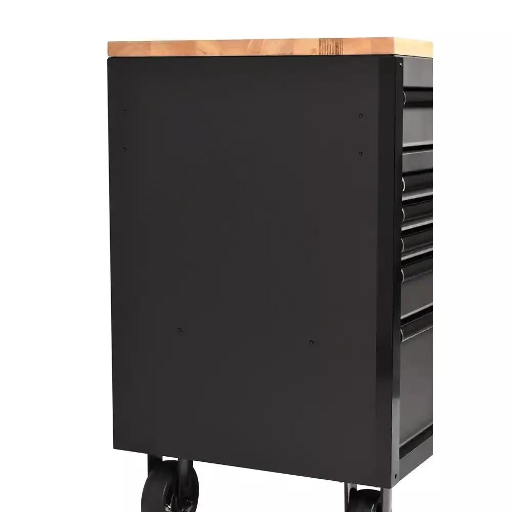 61 Inch 15 Drawer Mobile Workbench - Heavy Duty Steel Tool Cabinet with Wood Top and Power Strip