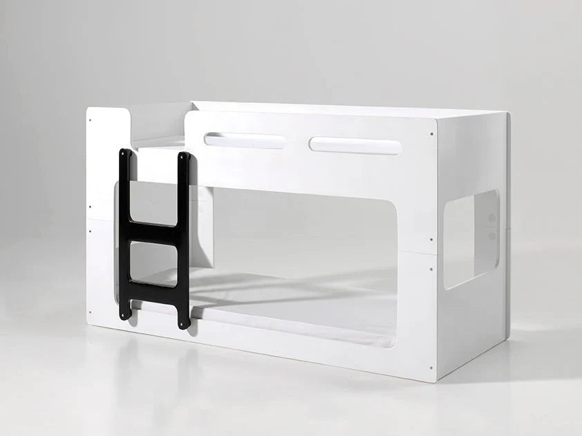 Lit superposé enfant blanc 90x200 cm avec escalier et sommier inclus