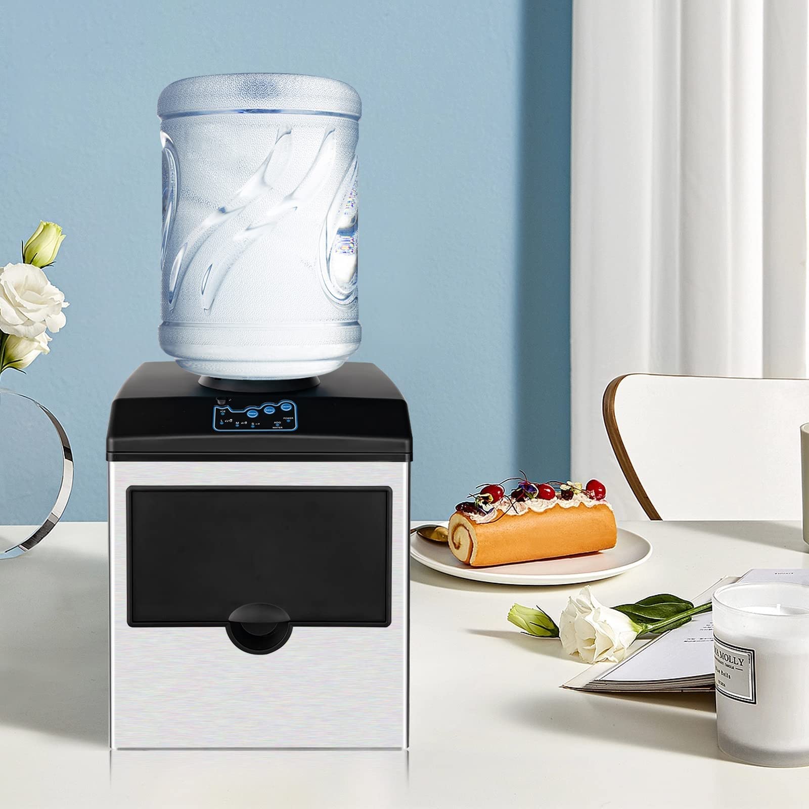 2-in-1 Countertop Ice Maker & Water Dispenser - 48 lbs Daily Ice Machine with 3 Ice Sizes and Water Cooler