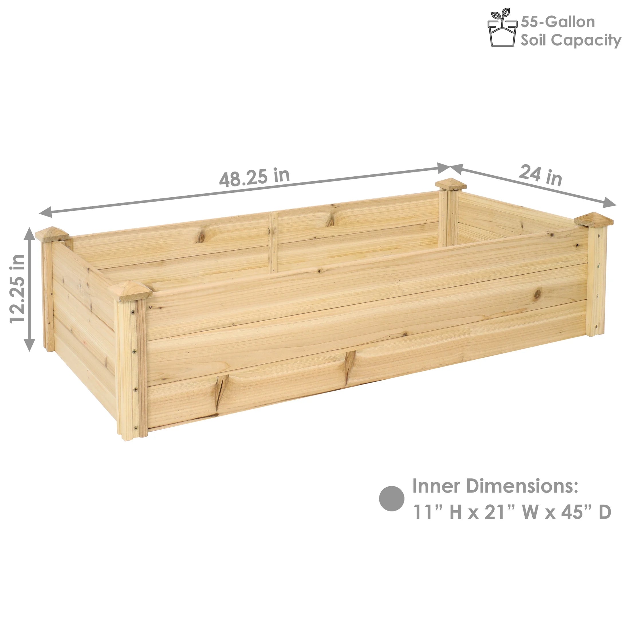 Sunnydaze 24" x 48.25" x 12.25" Rectangular Natural Wooden Outdoor Raised Garden Bed