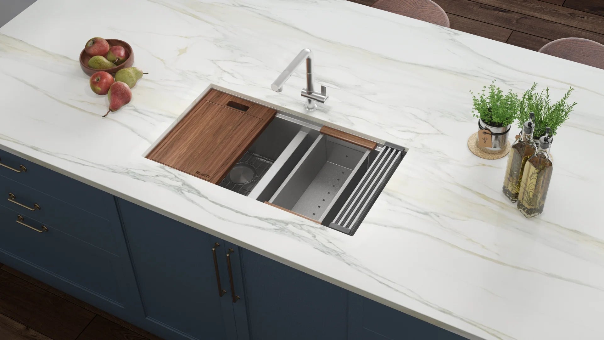 Ruvati RVH8345 Stainless Steel 33" x 10" x 19" Rectangular Undermount Sink