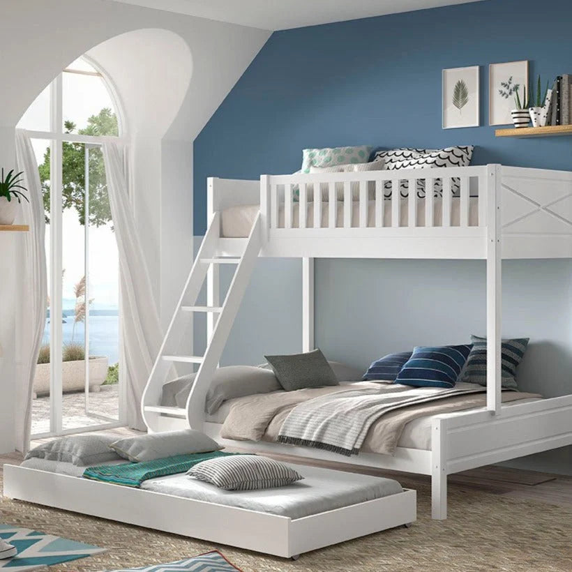 Lit superposé enfant blanc 3 places avec tiroir de rangement