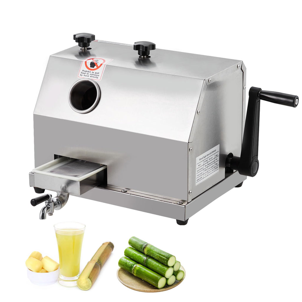 Manual Sugar Cane Juicer Machine - Stainless Steel Sugarcane Press with 3 Rollers and 110 lb/h Capacity
