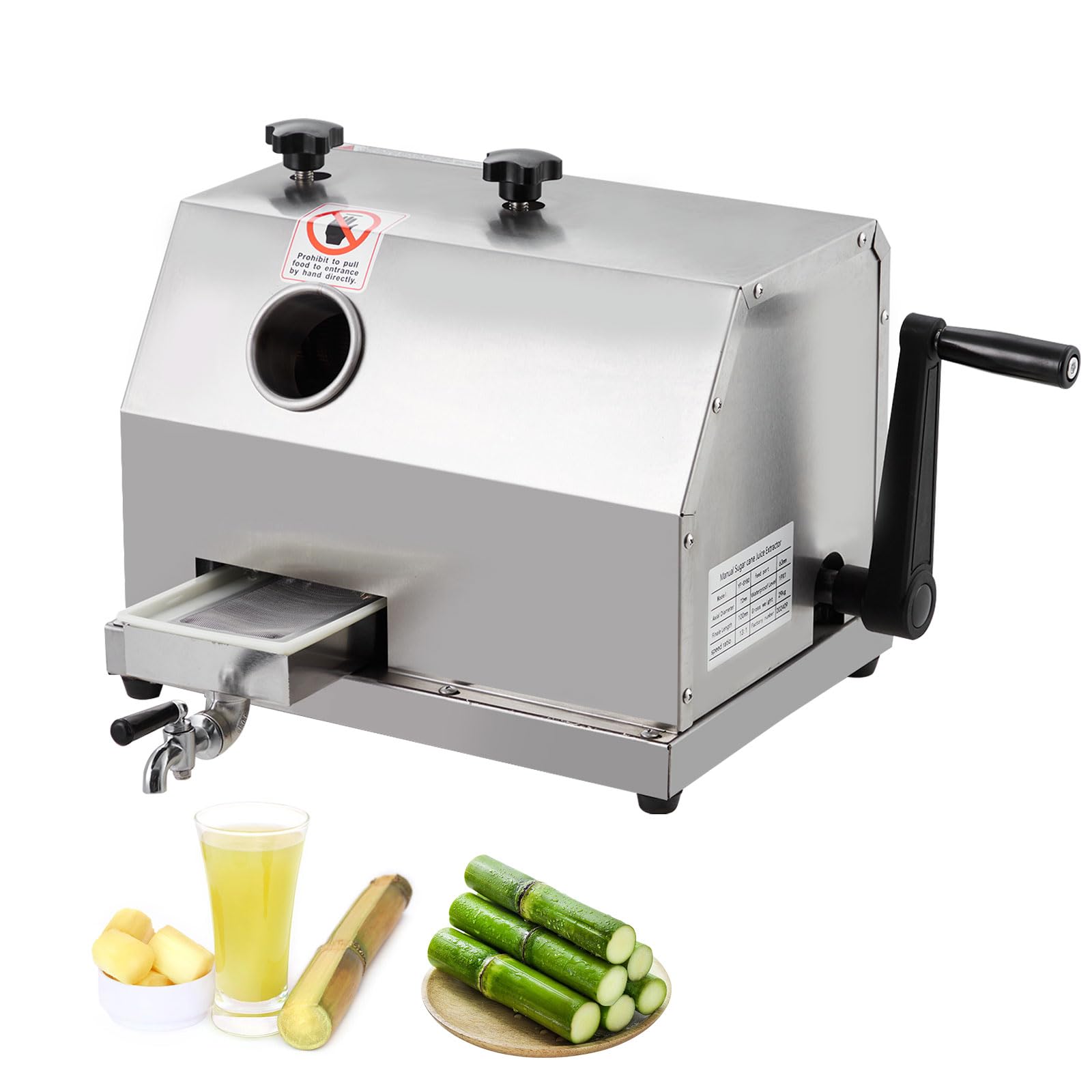 Manual Sugar Cane Juicer Machine - Stainless Steel Sugarcane Press with 3 Rollers and 110 lb/h Capacity