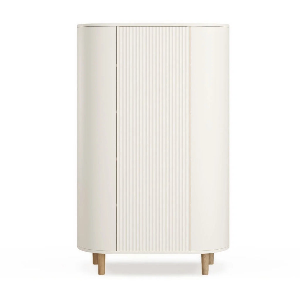 Grande armoire enfant crème avec 12 étagères et penderie